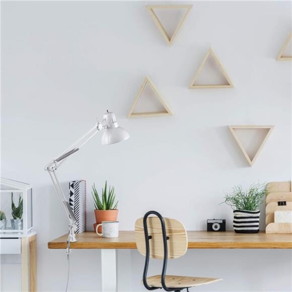 31.5 Inch Swing Arm Clamp-On White Desk Lamp with Nickel Accents, On/Off Rotary - Picture 4 of 7